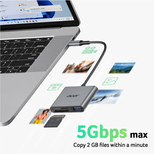 Vista 2 de Acer Lector de tarjetas SD USB C, lector de tarjetas de memoria 3 en 1 con ranuras dobles y USB 3.0, adaptador de tarjeta micro SD para iPhone 16/15