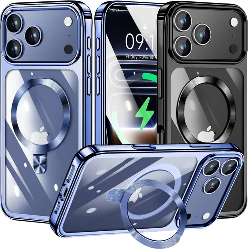 Vista 10 de [Anillo de CD compatible con soporte invisible MagSafe] Funda magnética para iPhone 12 / iPhone 12 Pro, parachoques galvanizado que no se pone