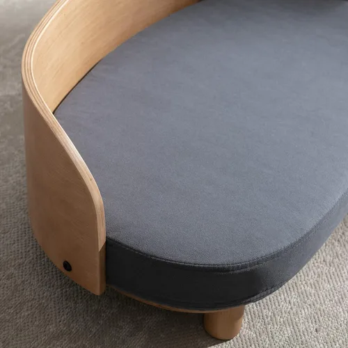 Vista 3 de CuisinSmart Sofá para perro, camas para perros con cojín extraíble, sofá para mascotas con patas de madera maciza y respaldo de madera doblada, sofá
