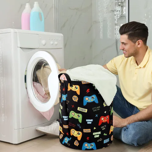 Vista 5 de Zhehao 2 Piezas Cesta de Ropa Sucia Gamer para Niños Cesta de Ropa Sucia para Niños Decoración de Habitación Gamer Cesta de Almacenamiento Gaming