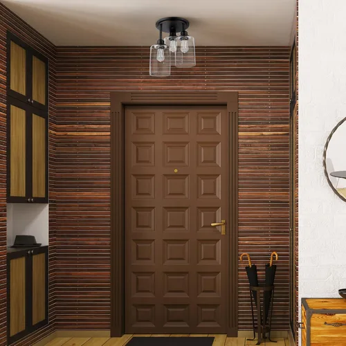 Vista 4 de Globe Electric 65904 Lámpara de techo semiempotrada de 3 luces de bronce con pantallas de vidrio semillado, ideal para cocina, baño, dormitorio