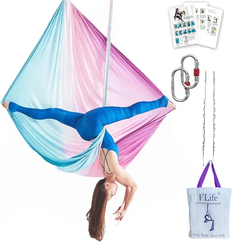 Vista 12 de F.Life Kit de hamaca de yoga aéreo, columpio de yoga, multicolor, 5 yardas, yoga volador, incluye cadena de margarita, mosquetón y guía de postura