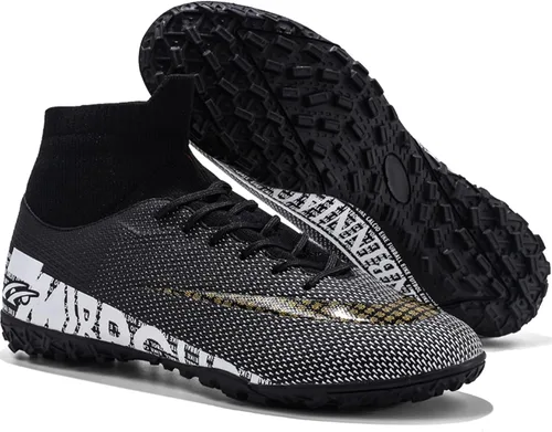 Vista 9 de Botas de fútbol para hombre con tacos altos con cordones, para interiores, firmes, para entrenamiento de césped y fútbol sala