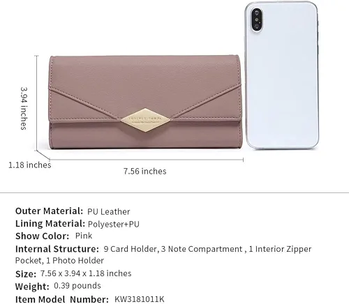 Vista 4 de Cartera de cuero suave para mujer con tres pliegues y organizador de tarjetas