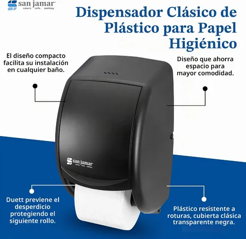 Vista 4 de Dispensador doble de papel de baño estándar San Jamar R3500TBK, color perla negra