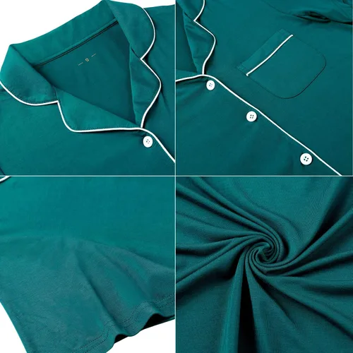 Vista 5 de Samring Camisón de pijama para mujer, manga corta/larga, con botones, camisón para dormir, camisón para novio, talla XXL