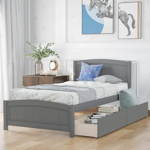 Vista 10 de Harper & Bright Designs Cama de plataforma de madera con cajones, marco de cama de tamaño individual con cabecero, cama de almacenamiento