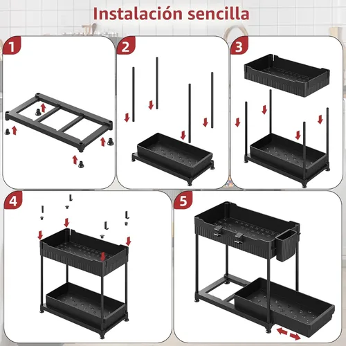 Vista 9 de Sevenblue Paquete de 4 organizadores para debajo del fregadero, organizadores de baño y almacenamiento, organizador de armario extraíble multiuso