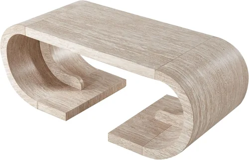 Vista 6 de SSLine Mid-Century - Mesa de centro curvada de 47.24 pulgadas con base de pedestal, mesa central de madera en forma de C para sala de estar