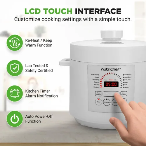 Vista 3 de NutriChef Olla a Presión Eléctrica de 6 Cuartos Olla a Presión Digital de Mostrador de 12 Funciones Tiempo y Temperatura Ajustables Función