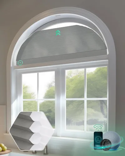 Vista 19 de Yoolax Persianas Celulares Inteligentes, Persianas de Panal Motorizadas para Ventana Arqueada, Persianas Motorizadas con Control Remoto Compatible