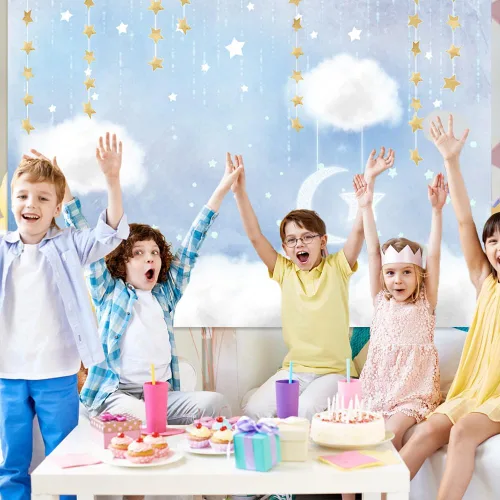 Vista 6 de MEHOFOTO - Telón de fondo de estudio fotográfico de nube azul y blanca, accesorios de fondo de príncipe para cumpleaños, baby shower, decoración