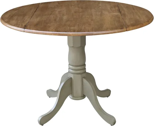 Vista 19 de IC International Concepts, Mesa de comedor redonda con pedestal de doble hoja de 42 pulgadas, madera maciza, madera de parawood real, 42 pulgadas
