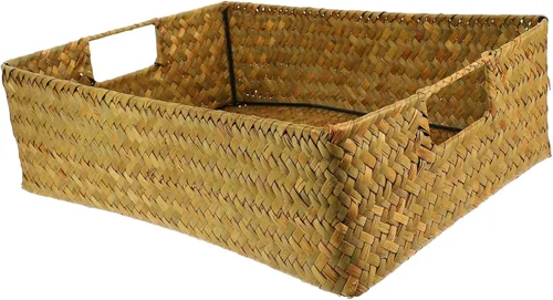 Vista 10 de DOITOOL Cestas tejidas para almacenamiento – Cestas de mimbre de pastos marinos con asa – Cestas de estante naturales cesta rectangular