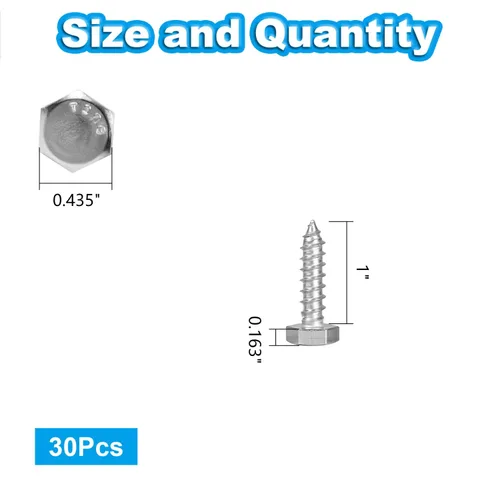 Vista 2 de 30 tornillos de retraso de cabeza hexagonal de 1/4 x 1 pulgada, pernos de acero inoxidable 304, tornillos de cabeza hexagonal para madera, tornillos