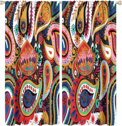 Vista 268 de Cortinas opacas con estampado de flores de cachemira, estampado de cachemira sobre fondo blanco, para decoración del hogar, cocina, restaurante