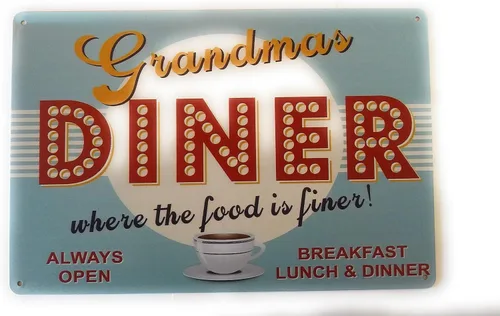 Vista 3 de Grandmas Diner Where the Food is Finer - Letrero de metal único para el hogar, decoración de pared de cocina, restaurantes o comedores, 8 x 12
