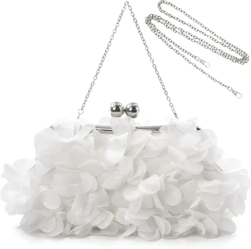 Vista 14 de Elegante bolso de noche para mujer, pequeño bolso de mano floral con cadena desmontable para bodas, fiestas, bailes de graduación