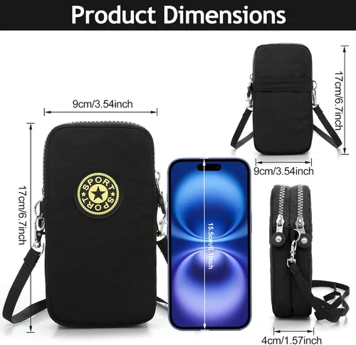 Vista 4 de Bolso cruzado para teléfono para mujer, mini bolso de hombro ligero con cremallera, bolsa de viaje pequeña manos libres para uso diario (negro)