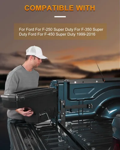 Vista 7 de ROADFAR Caja de almacenamiento para caja de camión lateral derecha de repuesto para Ford F-250 F-350 F-450 Super Duty 1999-2016 Tapa con cerradura