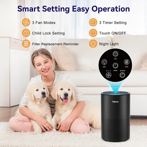 Vista 5 de Purificadores de aire para dormitorio y hogar, Tailulu purificador de aire con filtro HEPA verdadero H14, limpiador de aire silencioso con modo