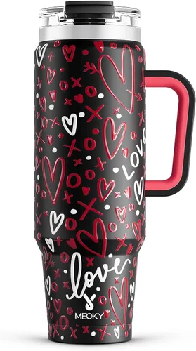 Vista 32 de Meoky Vaso de 40 onzas con asa y pajita, vaso aislado con tapa y popote, taza de viaje de acero inoxidable, mantiene el frío durante 34 horas, 100%