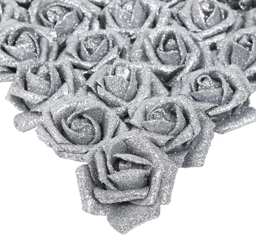 Vista 30 de IPOPU Rosas Negras con Purpurina, 50 PIEZAS Rosas Falsas con Purpurina Flores para Manualidades DIY Ramo de Boda Decoración de Casa y Fiesta (Negro)
