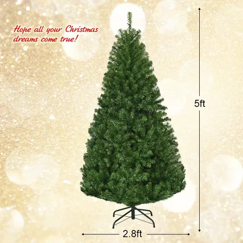 Vista 6 de COSTWAY Árbol de Navidad preiluminado de 5 pies, árbol de Navidad Verde