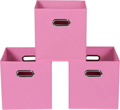 Vista 25 de Yunkeeeper - Contenedores de almacenamiento, cubos organizadores de tela con asa, cubos plegables para almacenamiento de tela o accesorios, 11 x 11