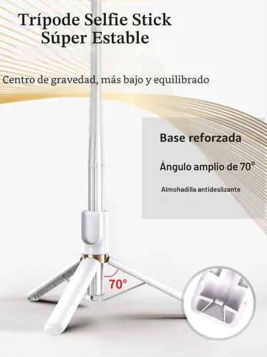 Vista 2 de Trípode para selfie stick con control remoto inalámbrico, trípode para selfie stick de 46 pulgadas con luz de relleno LED, para iPhone 16/15/14/14