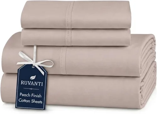 Vista 24 de RUVANTI Juego de 3 piezas 100 % de percal de algodón fresco para personas que duermen con calor, bolsillo profundo de 14 pulgadas, acabado melocotón