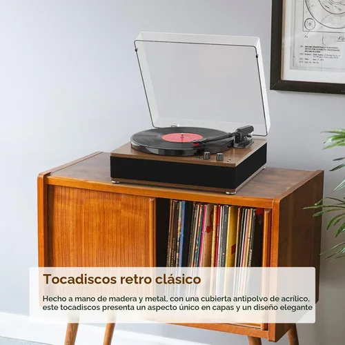 Vista 5 de Tocadiscos de vinilo de 3 velocidades, elegante plato giratorio Bluetooth de tamaño completo con entrada/salida Bluetooth, altavoces integrados