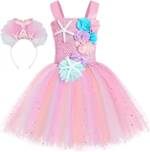 Vista 2 de SKCAIHT Mermaid Costume for Girls LED Light Up Mermaid Princess Tutu Dress for Halloween Birthday Party Gifts
