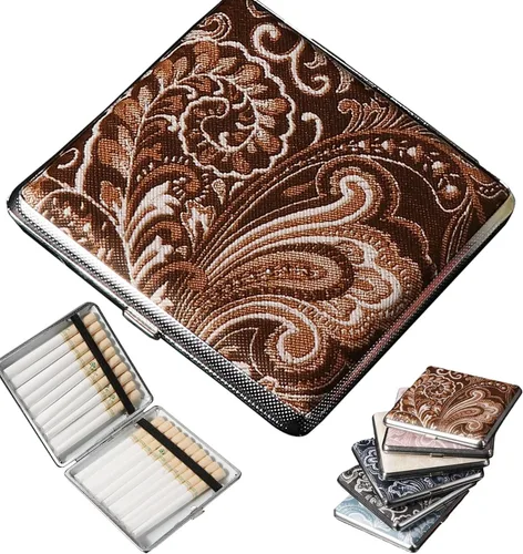 Vista 10 de Cigarette Case Leather Surface Metal Box for 20 Cigarettes Portable Pocket for Card & ID Cases(A)