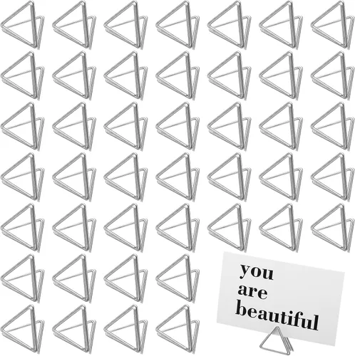 Vista 9 de Epakh 100 tarjeteros de lugar para tarjetas de mesa para boda, forma triangular, número de mesa, clips de imagen, soporte para centro de mesa
