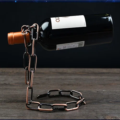 Vista 3 de Soporte para botella de vino de hierro mágico para regalo (cadena de hierro)