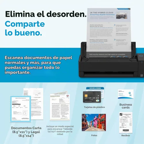 Vista 4 de ScanSnap iX1300 Compacto Escáner Inalámbrico o USB de Doble Cara Color para Documentos, Fotos y Recibos con Alimentador Automático de Documentos