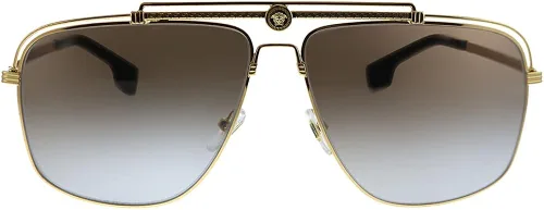 Vista 2 de Versace VE 2242 100289 - Gafas de sol rectangulares de metal dorado, lente marrón degradado, Oro