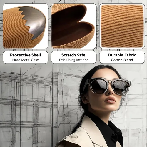 Vista 3 de Estuche grande rígido para gafas de sol MyEyeglassCase se adapta a gafas de sol curvas grandes, con bolsa de microfibra y paño de limpieza