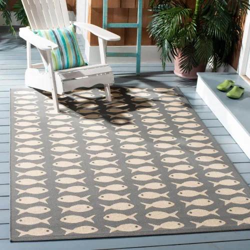 Vista 13 de SAFAVIEH Alfombra lavable para exteriores, colección Patio de 2.3 x 6.7 pies, color negro y beige, no desprende pelusa y fácil limpieza, ideal