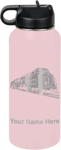 Vista 39 de LaserGram Botella de agua personalizada, tren de carga, acero inoxidable de doble pared aislada al vacío con popote superior, regalo grabado