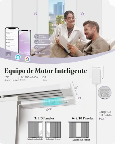 Vista 3 de Graywind Paneles deslizantes motorizados opacos compatibles con Alexa Google, persianas de riel para puertas corredizas de patio