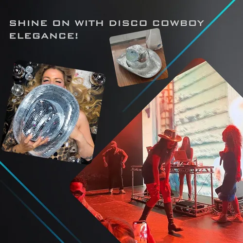 Vista 6 de Sombrero de vaquero de bola de disco para hombres y mujeres, con purpurina brillante, color plateado, sombrero de vaquera con espejo