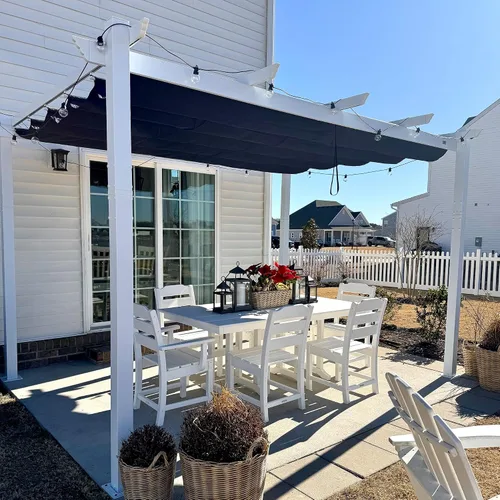 Vista 18 de PURPLE LEAF Pérgola de 10 x 12 pies con toldo retráctil, pérgola cuadrada de bronce de aluminio para patio al aire libre, junto a la piscina, beige