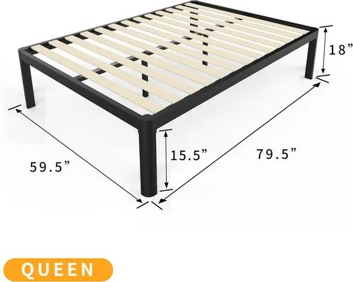 Vista 61 de MAF - Base de cama de plataforma de 14 pulgadas para cama individual con listones de madera, base de cama de metal resistente de 3500 libras