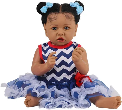 Vista 12 de HOOMAI - Muñeca imitación de bebé real, con cuerpo suave de 22.8 pulgadas, muñeca realista de niña afroamericana
