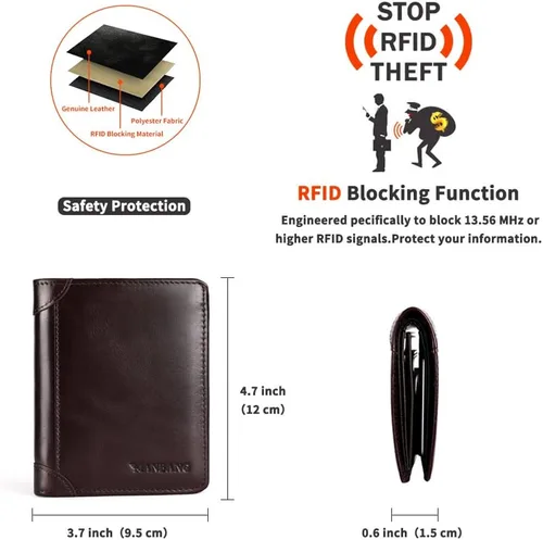 Vista 2 de CHANPINCL Billetera de piel triple con bloqueo RFID para hombre con 2 ventanas de identificación, 2 compartimentos para efectivo, 6-8 ranuras