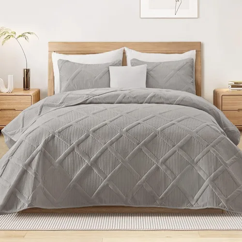 Vista 17 de Exclusivo Mezcla Twin Size Quilt Set, Black Soft Bedspreads with 1 Pillow Sham, Modern Striped Pattern, Lightweight Bedding Set Coverlets for All