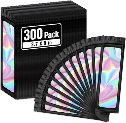 Vista 53 de ANZNKU Paquete de 300 bolsas multicolor para bolígrafos, bolsas holográficas de Mylar con ventana transparente, bolsas de embalaje a prueba
