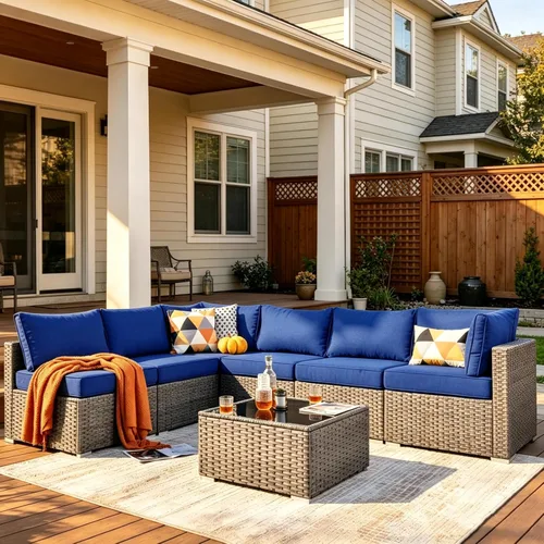 Vista 23 de HOOOWOOO Patio Sectional Furniture Set,2 Piece Couch Set with 2 Matching Armless Chairs(Beige)